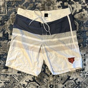 NFL Men's Swim Shorts with Chicago Bear Logo - White and Blue